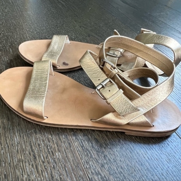 J. CREW Leila metallic gold ankle wrap sandals 7 - Picture 3 of 8